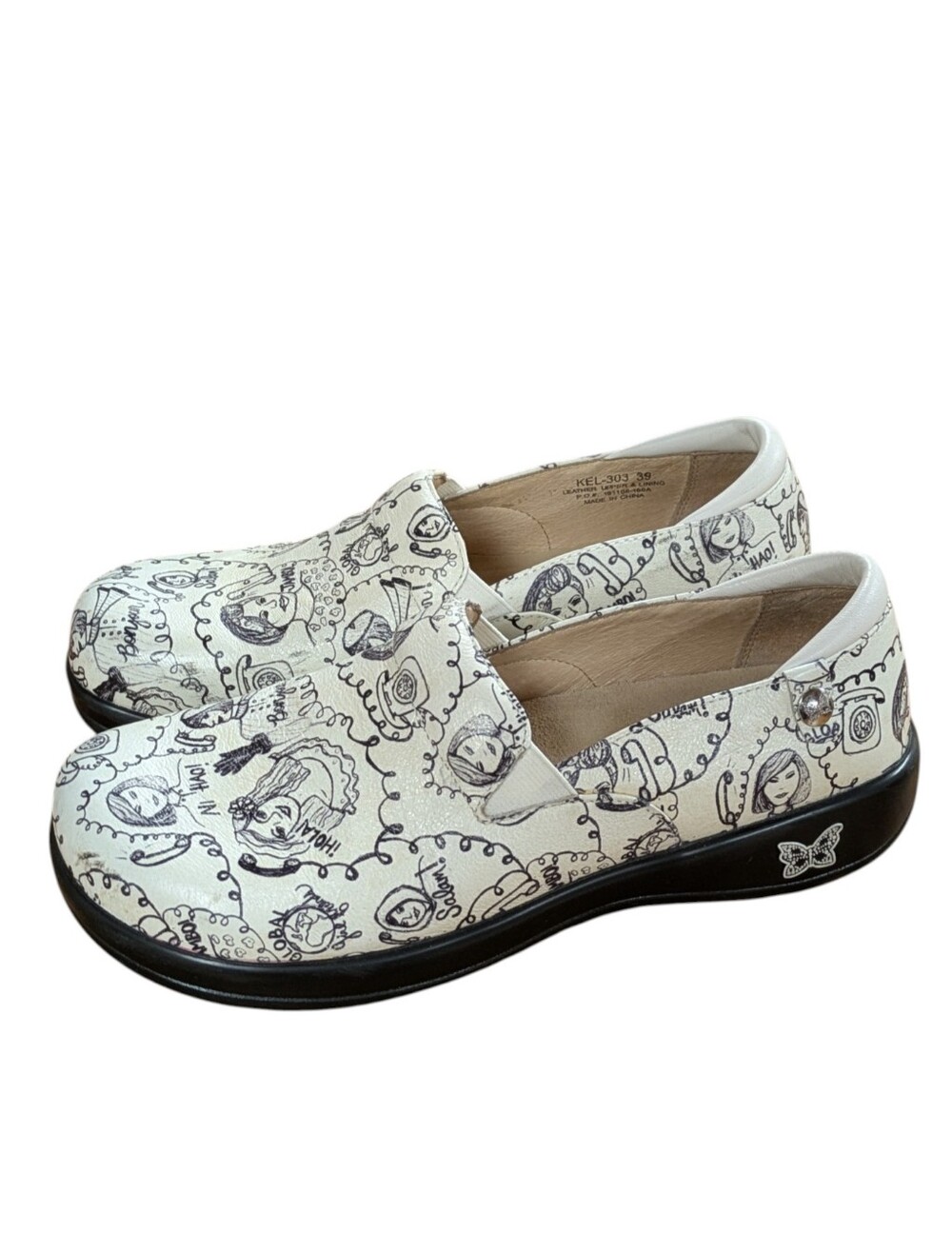 Alegria Keli Pro Slip-On Professional Hey Girlfriend Graphic Print Clogs Size 39
